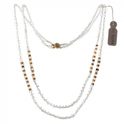 Vintage Czech 2 strand necklace clear topaz vitrail pentagon satin seed glass beads