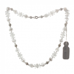 Vintage Czech necklace clear frost white round rondelle satin bicolor glass beads