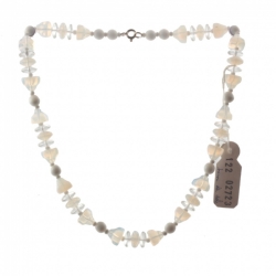 Vintage Czech necklace white clear opaline round rondelle pyramid glass beads