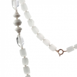 Vintage Czech necklace frost crystal satin atlas pentagon clear hexagon white glass beads