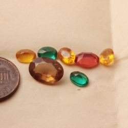 Lot (7) Czech antique green amber topaz orange oval glass rhinestones
