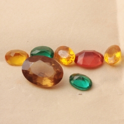 Lot (7) Czech antique green amber topaz orange oval glass rhinestones