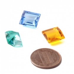 Lot (3) Czech antique rectangle topaz Sapphire Emerald glass rhinestones 12x10mm