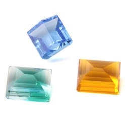 Lot (3) Czech antique rectangle topaz Sapphire Emerald glass rhinestones 12x10mm