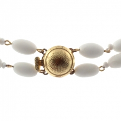 Vintage Czech 2 strand necklace white oval pink round glass beads