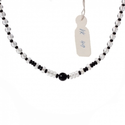 Vintage 15" necklace Czech clear black round rondelle seed glass beads
