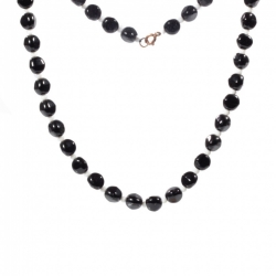 Vintage necklace Czech black triangle nugget white seed glass beads