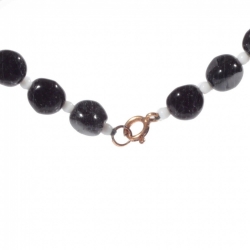Vintage necklace Czech black triangle nugget white seed glass beads