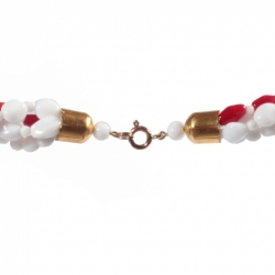 Vintage 4 strand necklace Czech white red round bicone oval twist glass beads