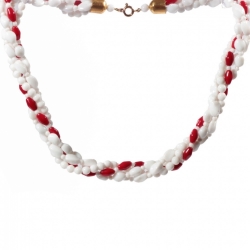 Vintage 4 strand necklace Czech white red round bicone oval twist glass beads