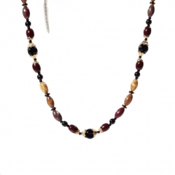 Vintage 21" beaded necklace Czech black marble glass beads