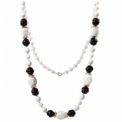 Vintage beaded necklace Czech white round oval black spiral nugget glass beads