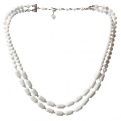 Vintage 2 strand necklace Czech white cylinder round seed glass beads