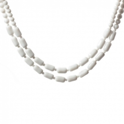 Vintage 2 strand necklace Czech white cylinder round seed glass beads
