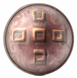 Large 32mm antique Czech 2 part brass mounted reverse geometric metallic painted glass button