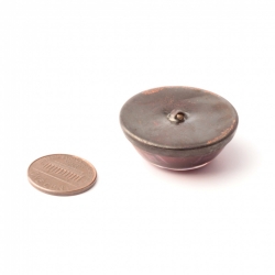 Large 32mm antique Czech 2 part brass mounted reverse geometric pink metallic painted glass button