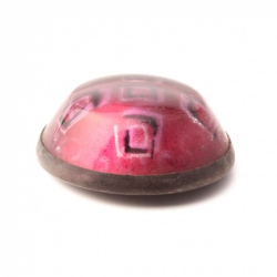 Large 32mm antique Czech 2 part brass mounted reverse geometric pink metallic painted glass button