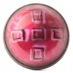 Large 32mm antique Czech 2 part brass mounted reverse geometric pink metallic painted glass button