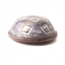Large 32mm antique Czech 2 part brass mounted reverse geometric metallic hand painted glass button