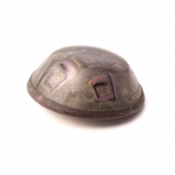 Large 32mm antique Victorian Czech 2 part brass mounted reverse geometric metallic painted glass button