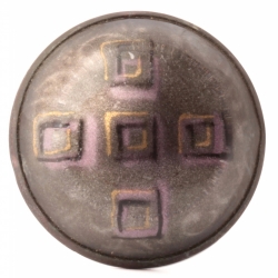Large 32mm antique Victorian Czech 2 part brass mounted reverse geometric metallic painted glass button