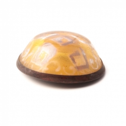 Large 32mm antique Victorian Czech 2 part brass mounted reverse geometric yellow metallic painted glass button