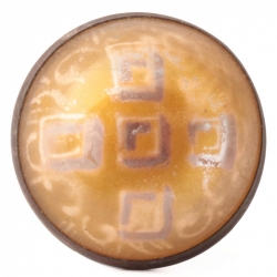 Large 32mm antique Victorian Czech 2 part brass mounted reverse geometric yellow metallic painted glass button