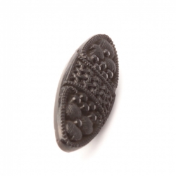 Antique Victorian Czech oval black clover flower glass button 34mm