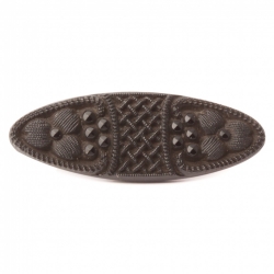 Antique Victorian Czech oval black clover flower glass button 34mm