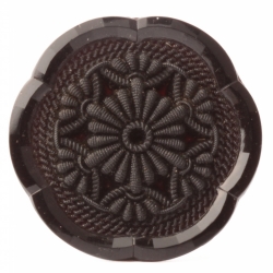 Large Antique Victorian Czech fluted flower black glass button 32mm