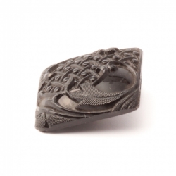 Antique Victorian Czech marcasite effect floral square black glass button 20mm