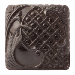 Antique Victorian Czech marcasite effect floral square black glass button 20mm