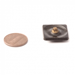 Antique Victorian Czech floral scroll square black glass button 20mm