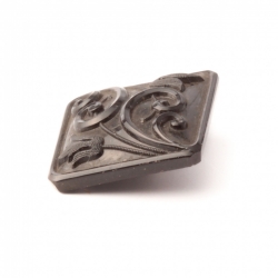 Antique Victorian Czech floral scroll square black glass button 20mm