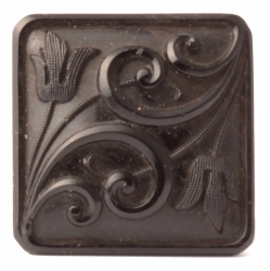 Antique Victorian Czech floral scroll square black glass button 20mm