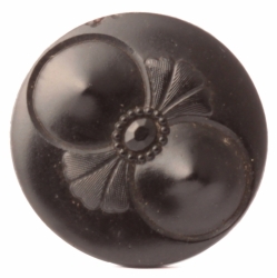 Antique Victorian Czech black geometric owl eyes floral glass button 23mm