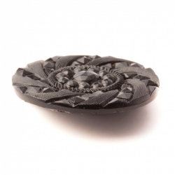 Antique Victorian Czech black geometric spiral faux rhinestone glass button 27mm