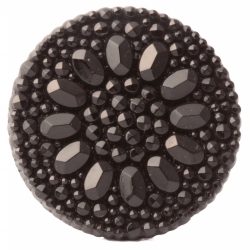 Large Antique Victorian Czech black geometric flower imitation rhinestone glass button 32mm