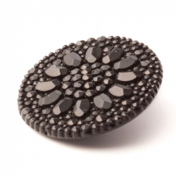 Large Antique Victorian Czech black geometric flower imitation rhinestone glass button 32mm