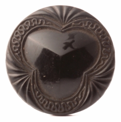 Antique Victorian Czech black geometric trefoil glass button 27mm