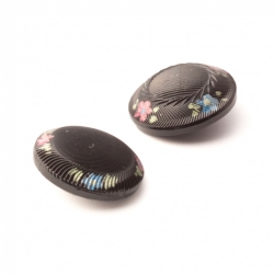 Lot (2) Antique Victorian Czech iridescent hand painted black glass buttons 18mm