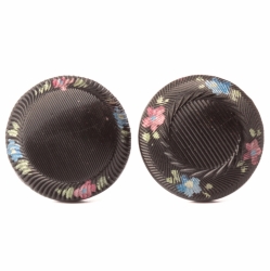 Lot (2) Antique Victorian Czech iridescent hand painted black glass buttons 18mm