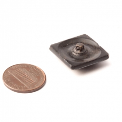 Antique Victorian Czech floral scroll square black lustre glass button 20mm