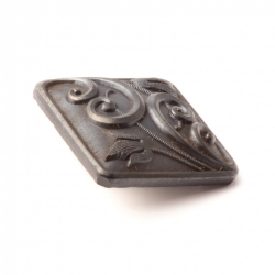 Antique Victorian Czech floral scroll square black lustre glass button 20mm