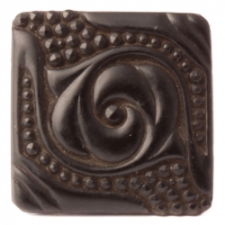 Antique Victorian Czech marcasite effect scroll square black glass button