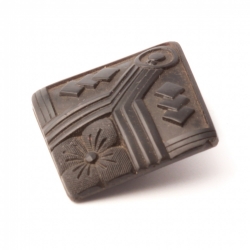 Antique Victorian Czech geometric floral square black glass button 20mm