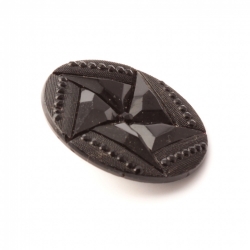 Antique Victorian Czech black geometric pentagon flower faux rhinestone glass button 27mm