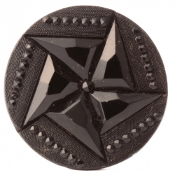 Antique Victorian Czech black geometric pentagon flower faux rhinestone glass button 27mm