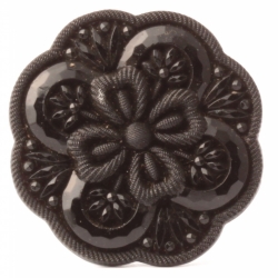 Large Antique Victorian Czech black 4 leaf clover flower faux rhinestone glass button 32mm