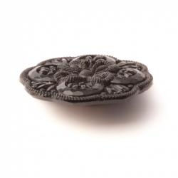 Antique Victorian Czech black 4 leaf clover flower faux rhinestone glass button 27mm
